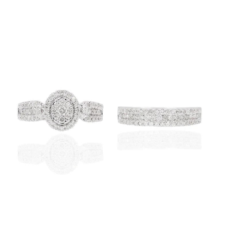 Oval Cluster Diamond Engagement Ring & Band