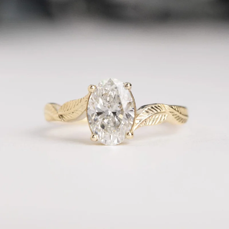 Oval Diamond Leaf Engagement Ring