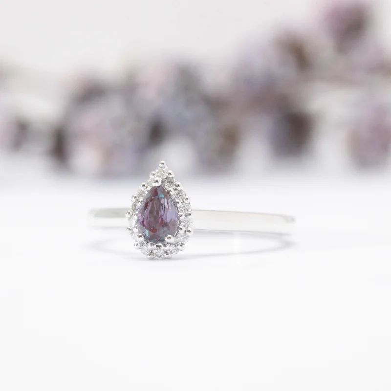 Pear Alexandrite Halo Engagement Ring