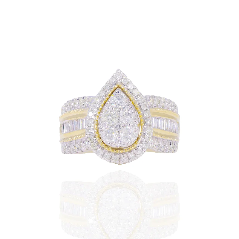 Pear Shape Cluster with 3 Row Diamond Band with Halo