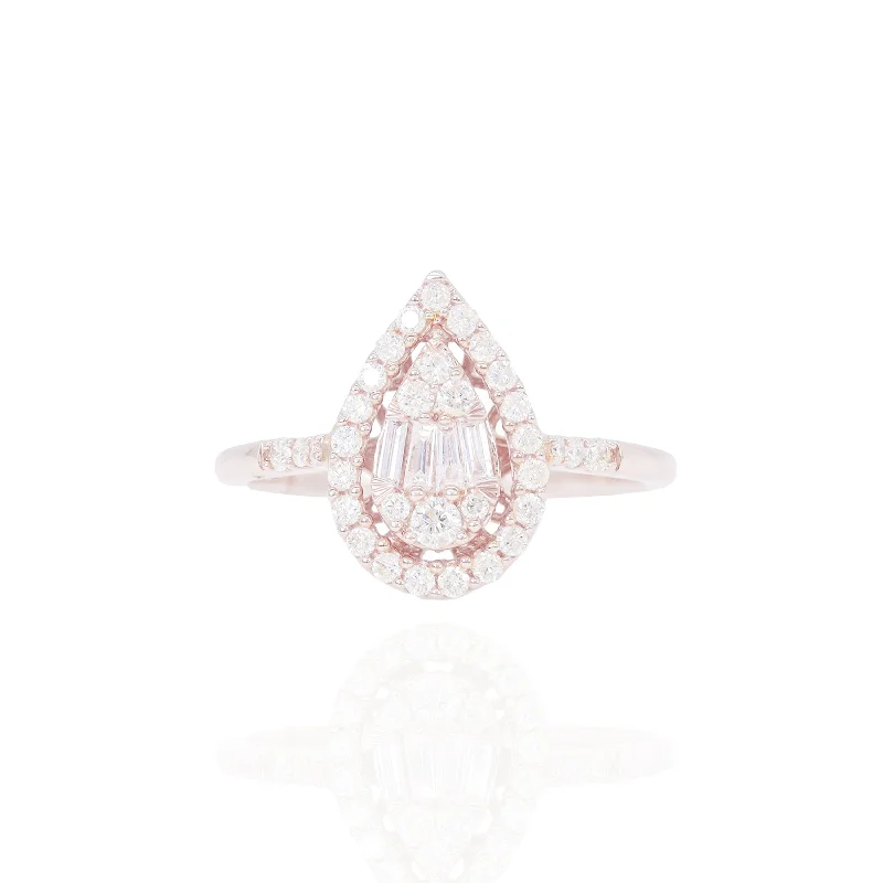 Pear Shaped Baguette & Round Diamond Engagement Ring