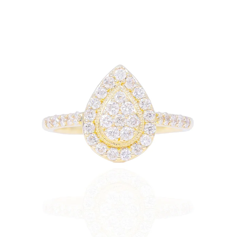 Pear Shaped with Gold and Diamond Halo Diamond Engagement Ring