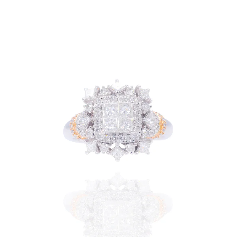 Princess Cut Center with Cluster Halo Diamond Engagement Ring