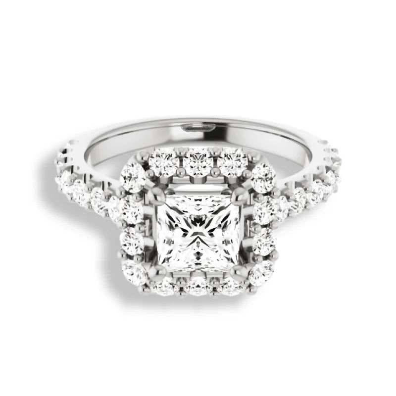 Princess Diamond Halo Engagement Ring