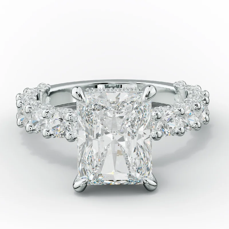 Savannah Radiant Cut Diamond Engagement Ring With Accented Side stones and Hidden Halo