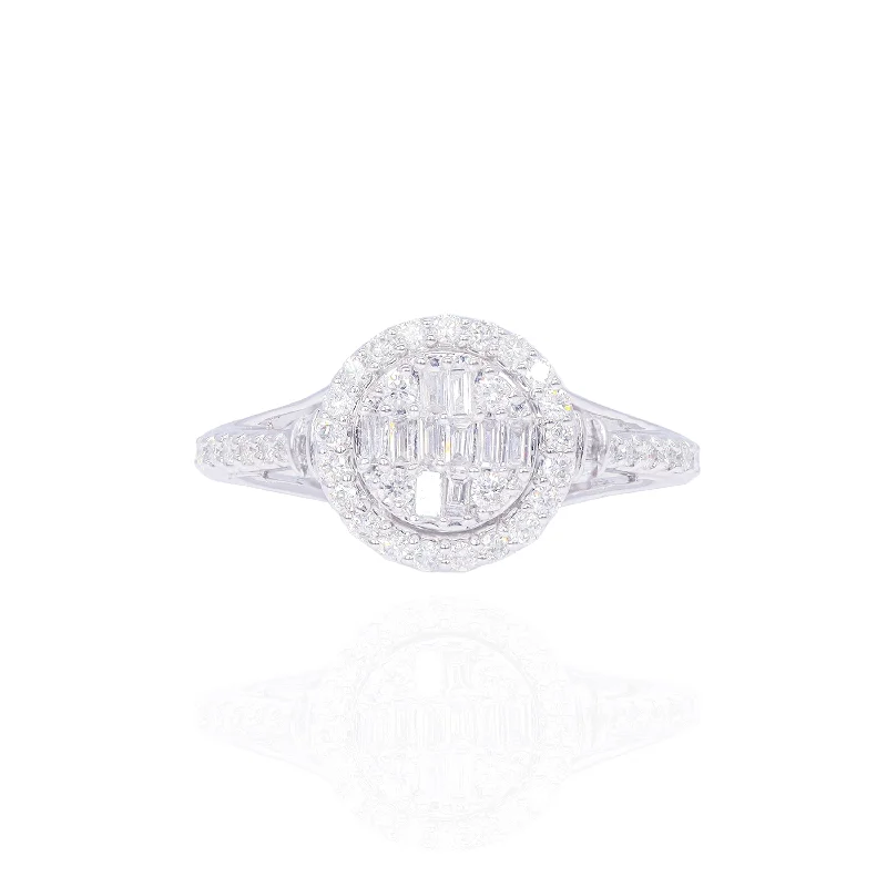 Baguette Inside Round Diamond Engagement Ring