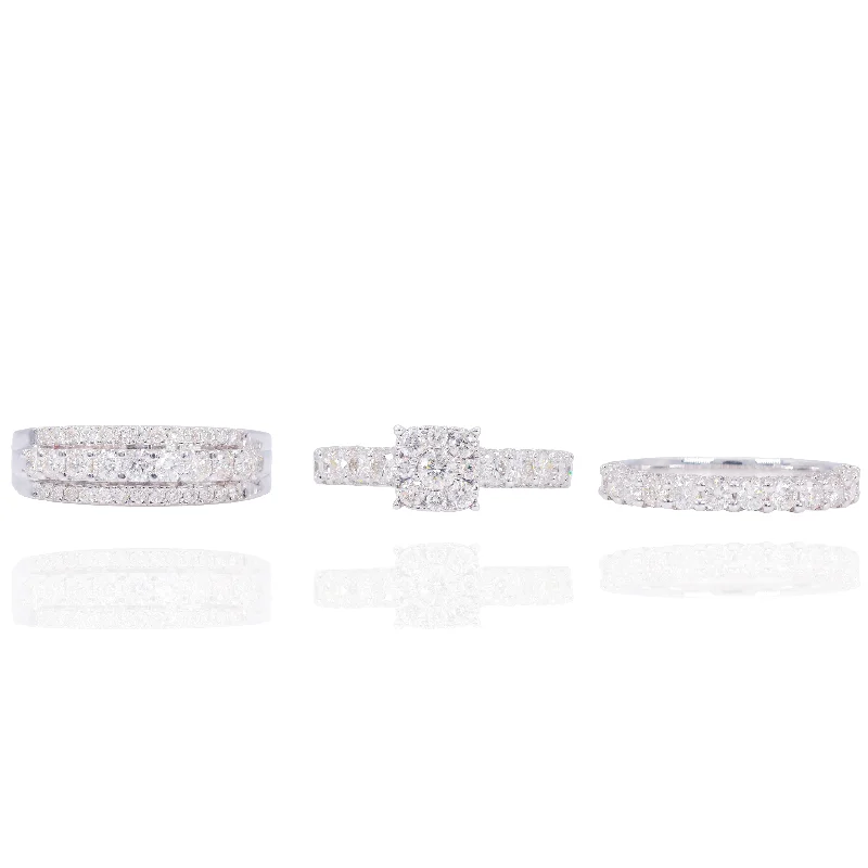 Round Diamond Engagement Ring with Halo & Hidden Halo (Trio-Set)