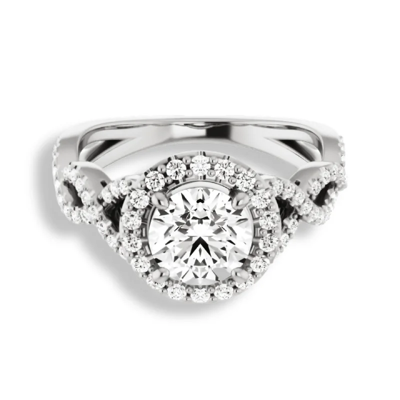 Round Diamond Halo Engagement Ring With Open Twist Band