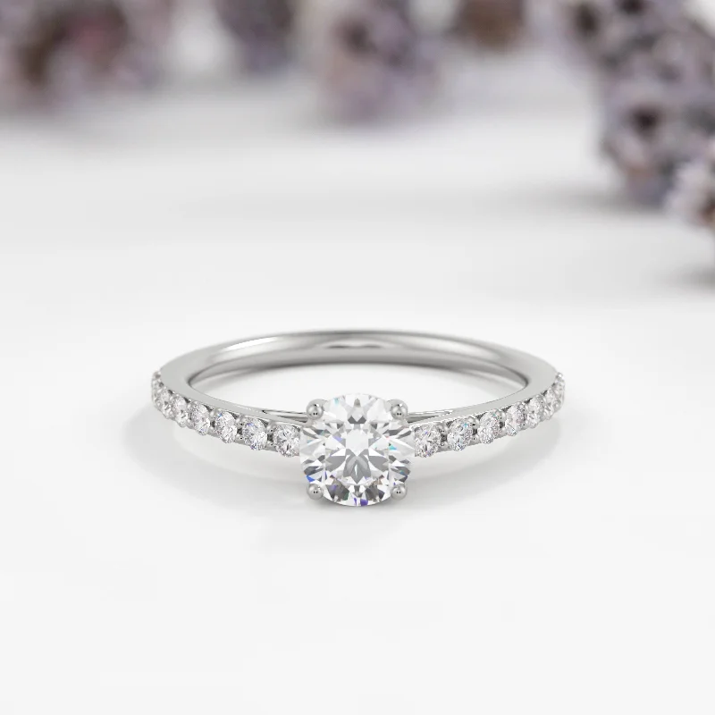 Round Pave Solitaire Lab Diamond Engagement Ring