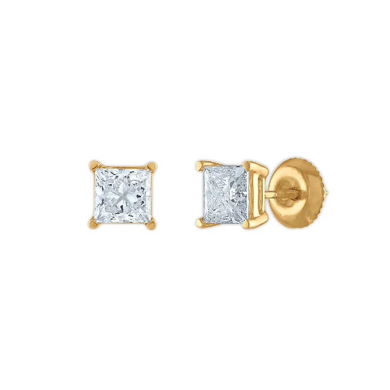 Signature Certificate EcoLove 1 1/2 CTW Princess Cut Lab Grown Diamond Solitaire Stud Earrings in 14KT Yellow Gold