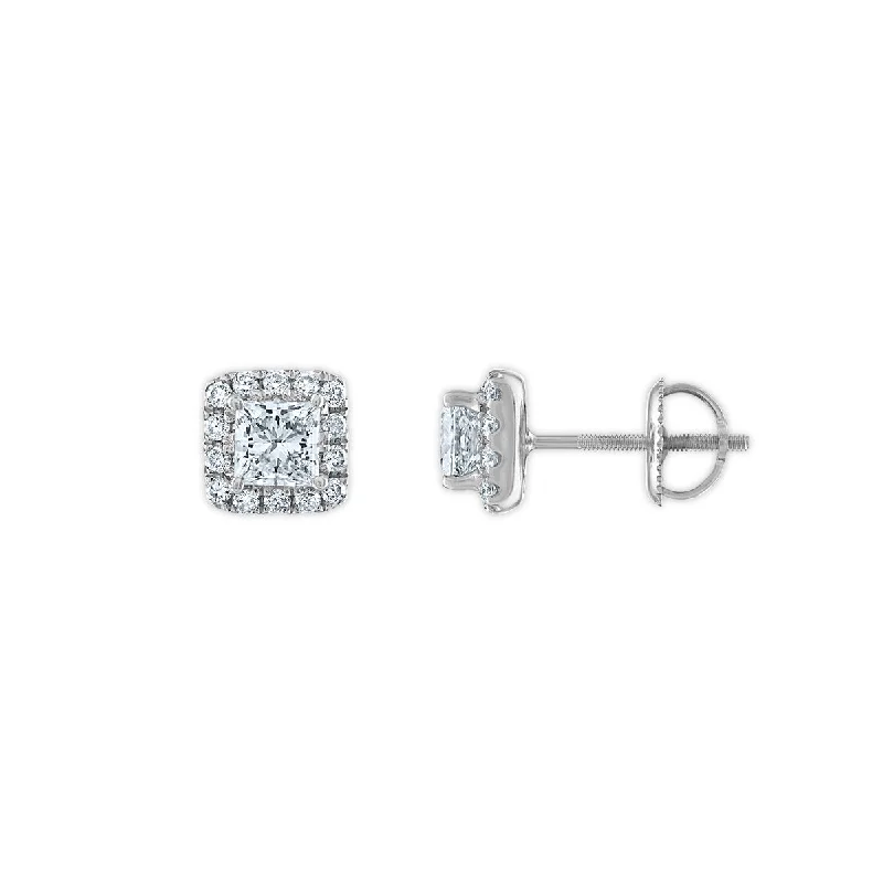 Signature EcoLove 1 1/5 CTW Lab Grown Diamond Halo Stud Earrings in 14KT White Gold