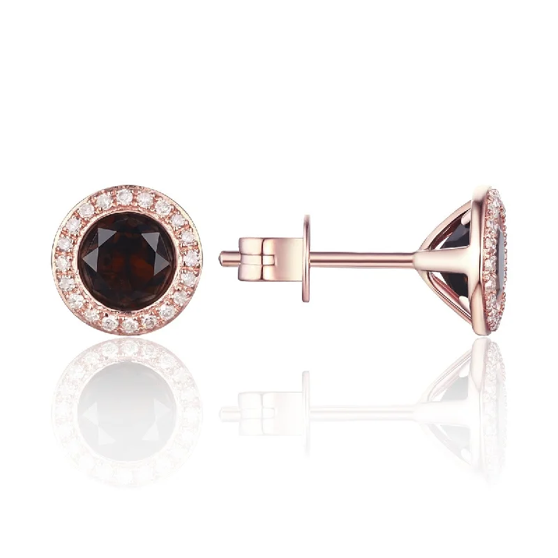 Smoky Topaz & Diamond Halo 14K Rose Gold Martini Stud Earrings