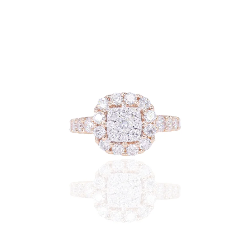 Square Shaped with Halo Two Tone Diamond Engagement Ring