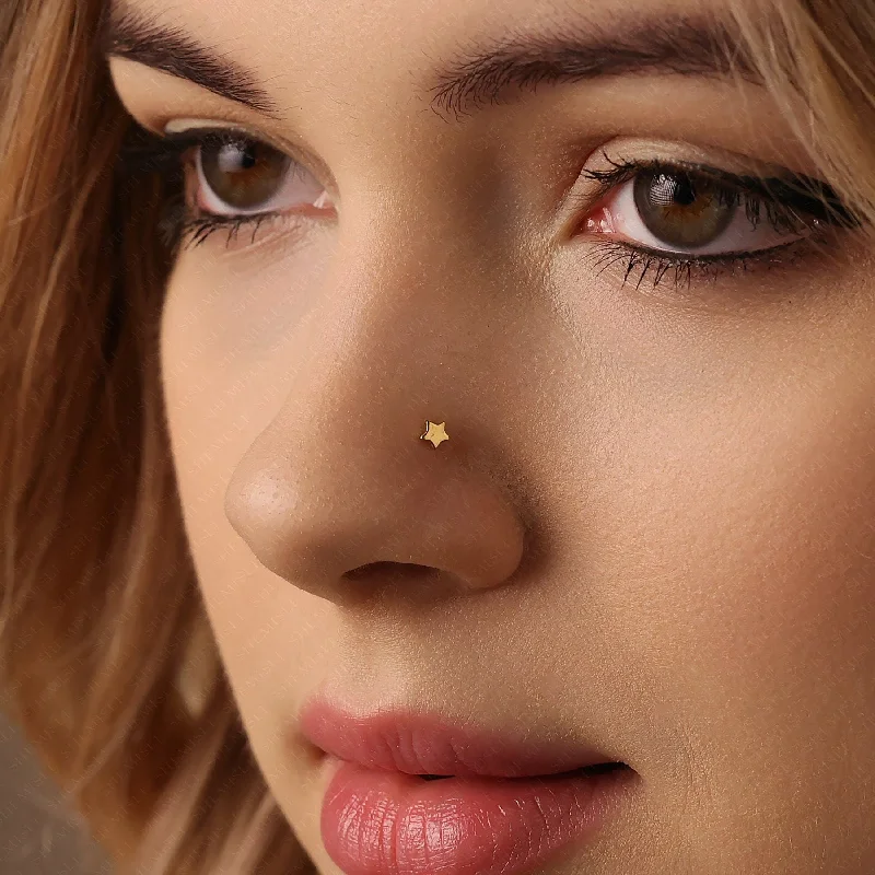 Super Tiny Cute Star Threadless Flat Back Nose Stud, 20,18,16ga, 5-10mm Unisex, Surgical Steel SHEMISLI SS903