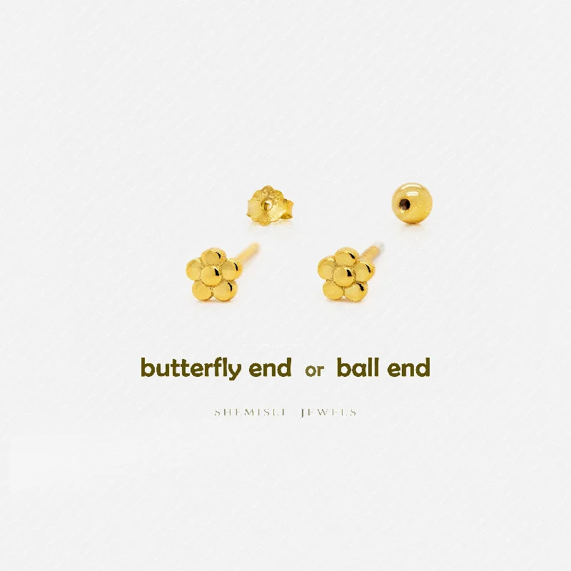 Super Tiny Daisy Flower Studs Earrings, Unisex, Gold, Silver SHEMISLI SS639 Butterfly End, SS640 Screw Ball End (Type A)