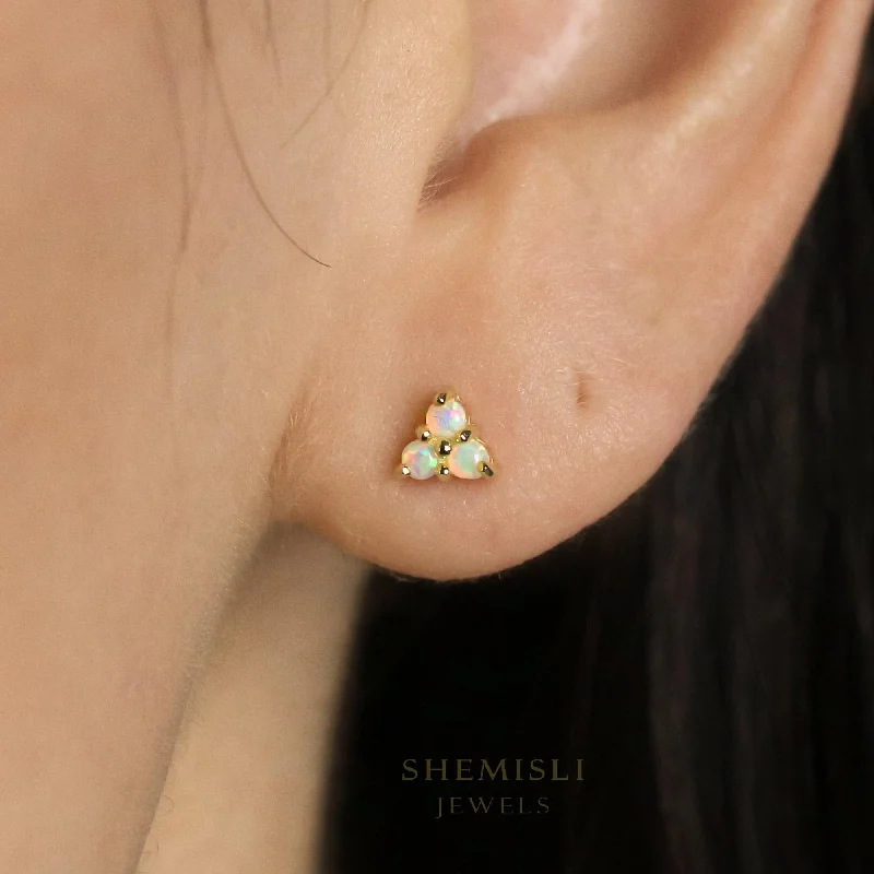 Tiny Clover Flower Stud, White, Emerald, Turquoise, Sapphire, Black, Opal, Gold Silver SHEMISLI SS039, SS151, SS152, SS244, SS245, SS184