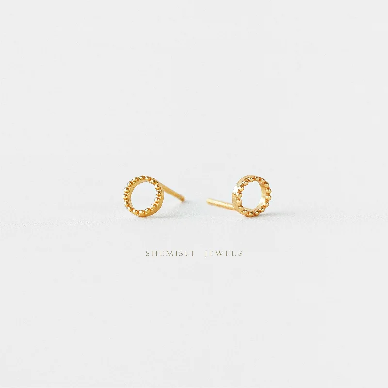 Tiny Dotty Open Circle Studs Earrings, Unisex, Gold, Silver SHEMISLI - SS132