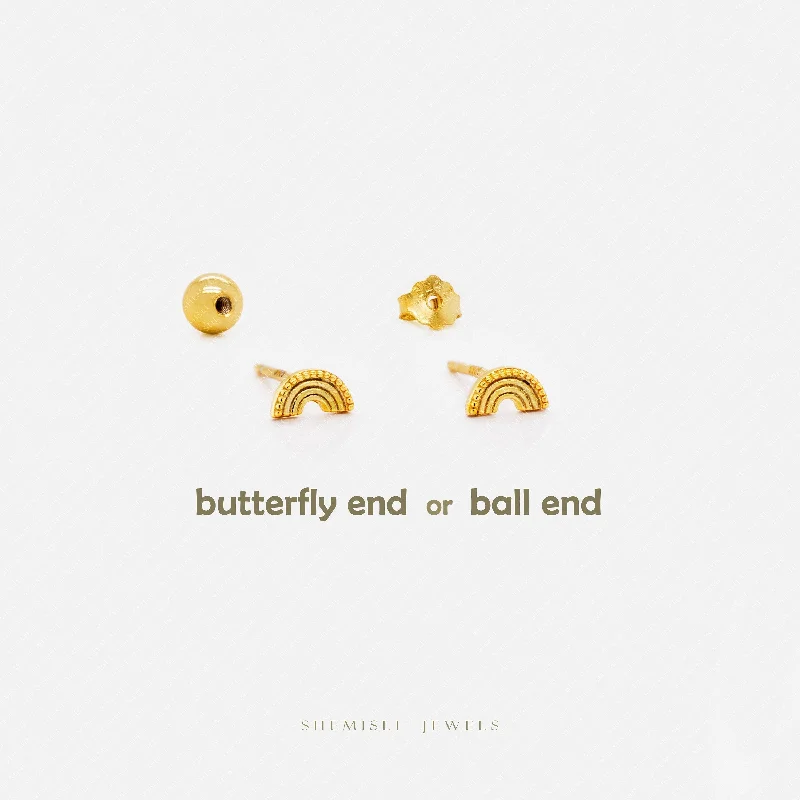 Tiny Rainbow Stud Earrings, Unisex, Gold, Silver SS807 Butterfly End, SS808 Screw Ball End (Type A) LR