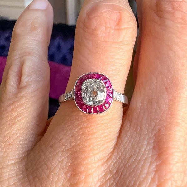 Vintage Diamond & Ruby Frame Ring, Old Mine 0.75ct.