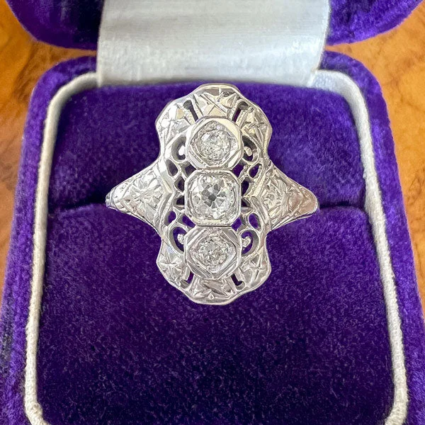 Vintage Filigree Old Mine Diamond Dinner Ring