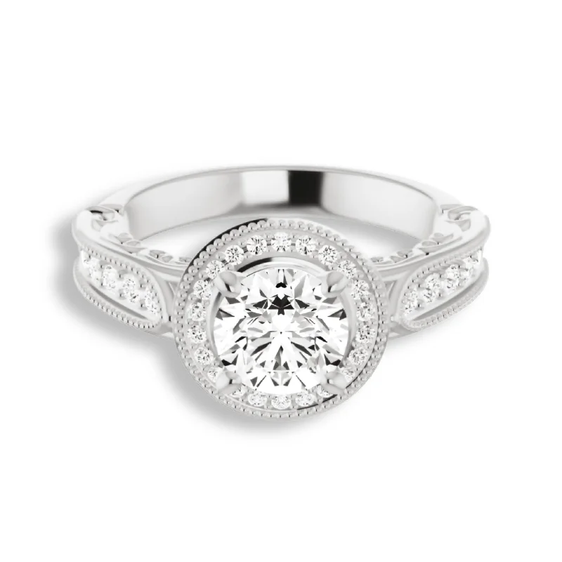 Vintage Style Round Diamond Halo Engagement Ring