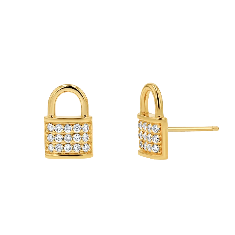 Love Padlock Diamond Pave Stud Earrings