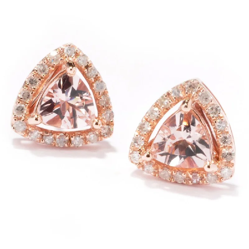 14k Rose Gold 1/3 ctw Trillion Morganite and Diamond Stud Earrings (H-I, I1-I2)