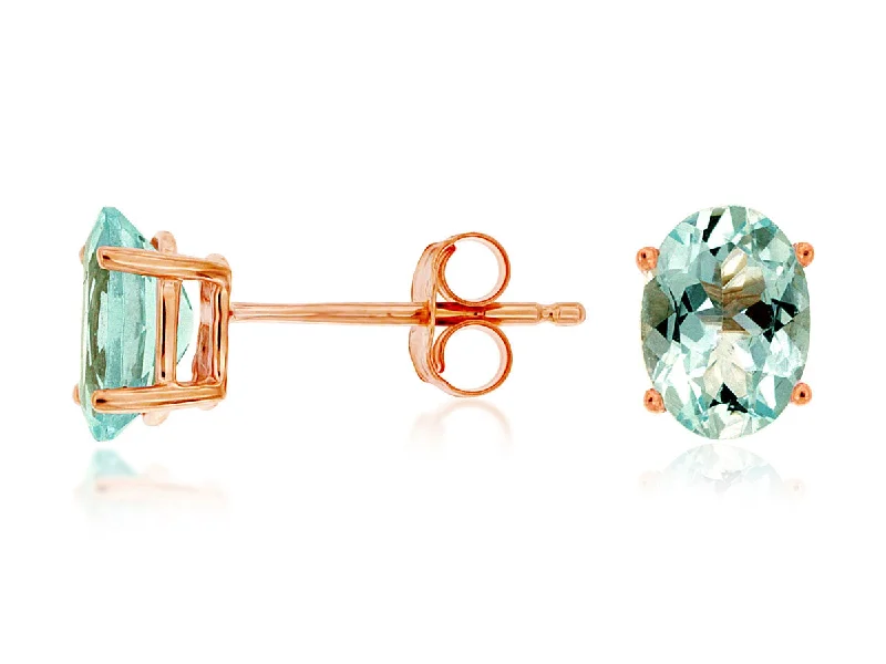 14K Rose Gold Aquamarine Stud Earrings