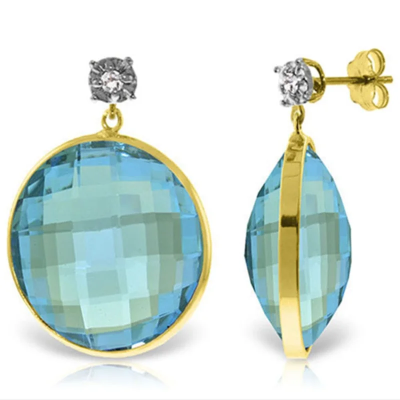 14K Solid Gold Diamonds Stud Earrings w/ Round Cut Round Blue Topaz