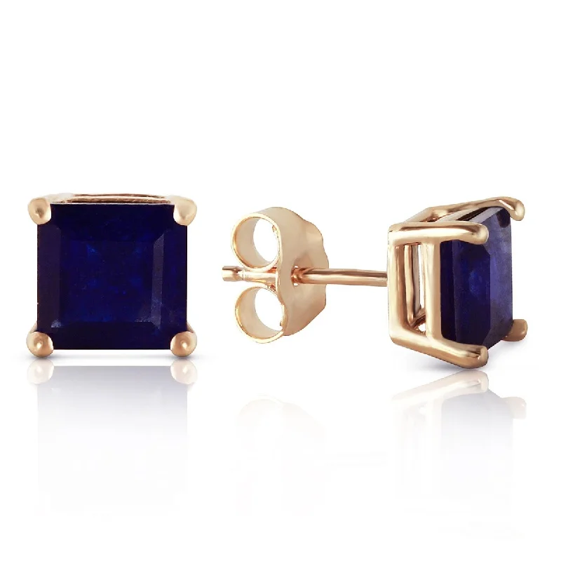 14K Solid Gold Elegant Stud Earrings Natural Sapphire Jewelry