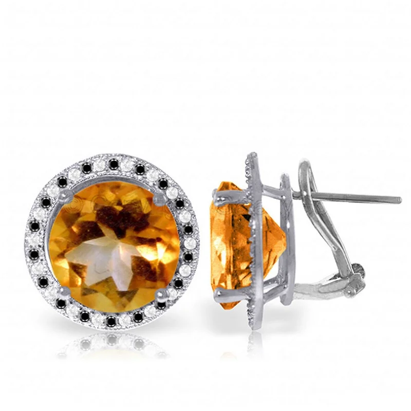 14K Solid Gold Stud Earrings Black / White Diamonds & Citrines