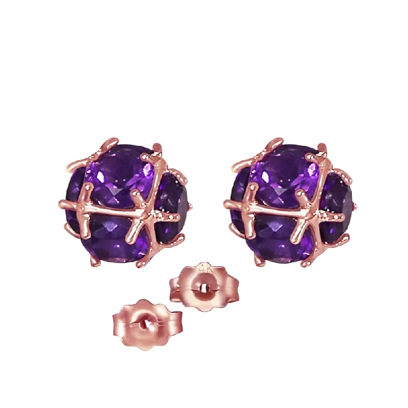 14K Solid Rose Gold Stud Earrings with Natural Amethysts