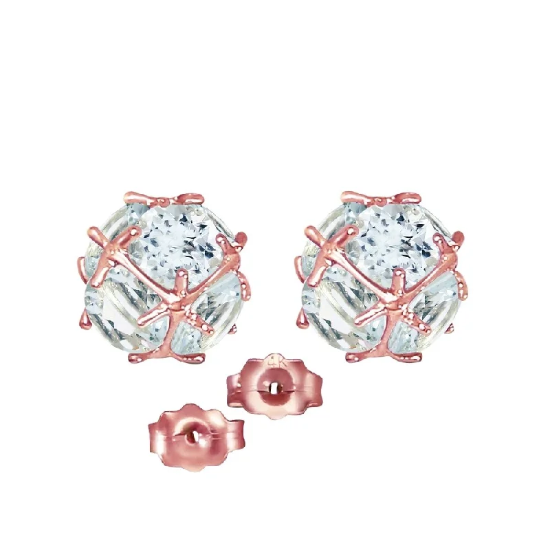 14K Solid Rose Gold Stud Earrings with Natural Aquamarines