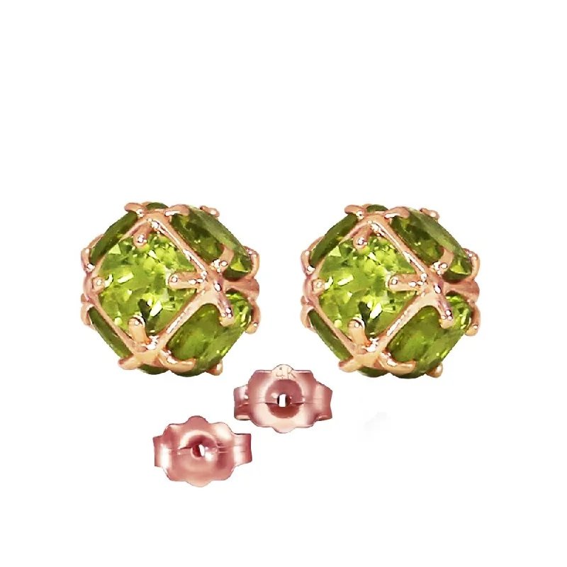 14K Solid Rose Gold Stud Earrings with Natural Peridots