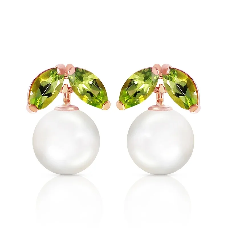 14K Solid Rose Gold Stud Earrings with pearls & Peridots