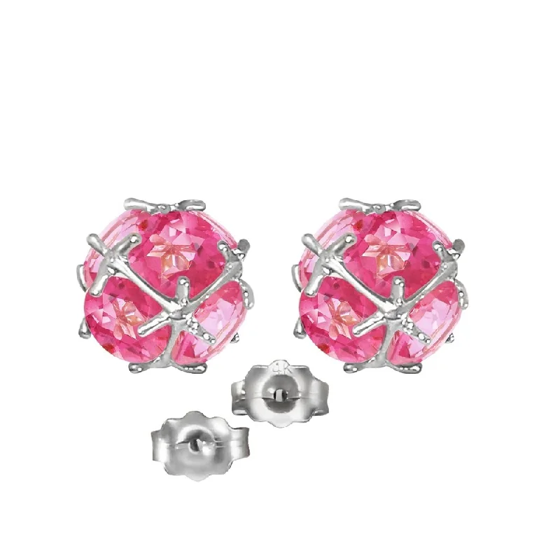 14K Solid White Gold Stud Earrings with Natural Pink Topaz