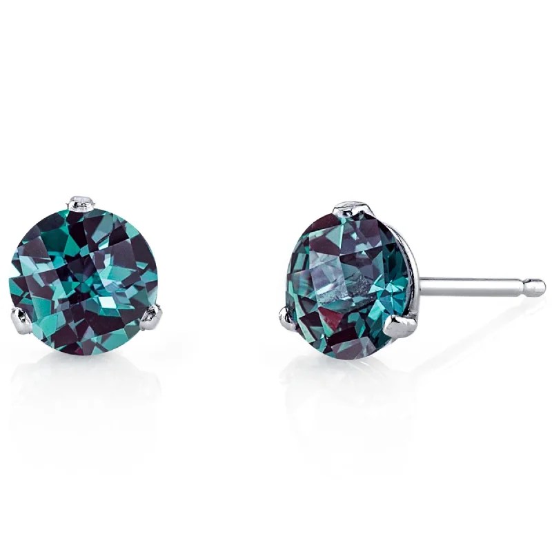 14k White Gold Alexandrite Stud Earrings 2ct Round Shape