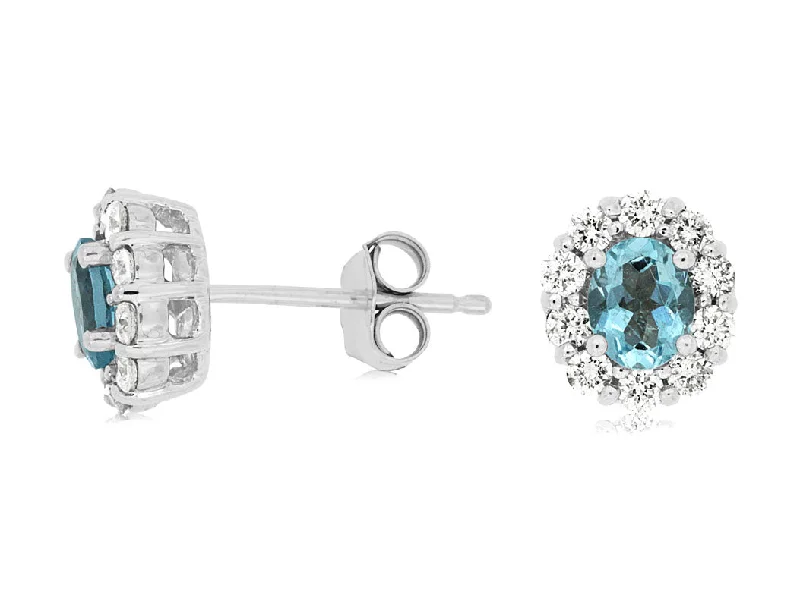 14K White Gold Aquamarine and Diamond Stud Earrings