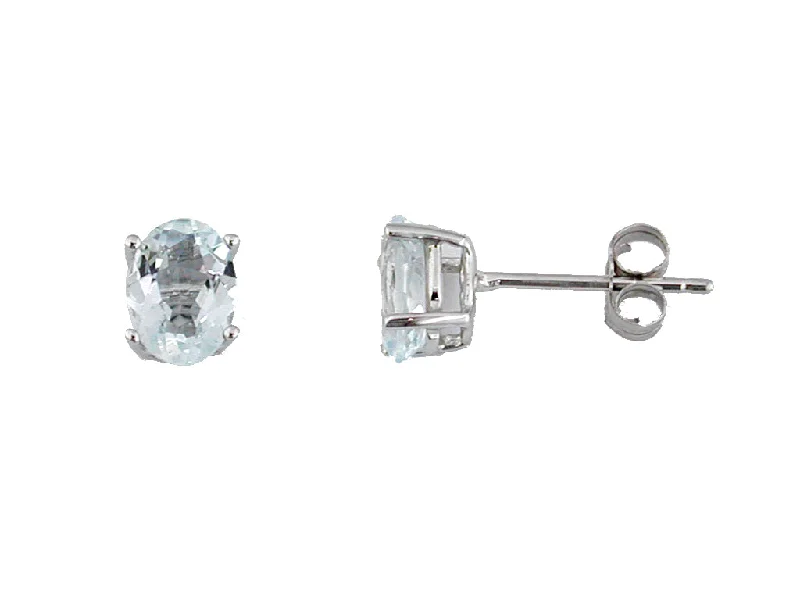 14K White Gold Oval Aquamarine Stud Earrings