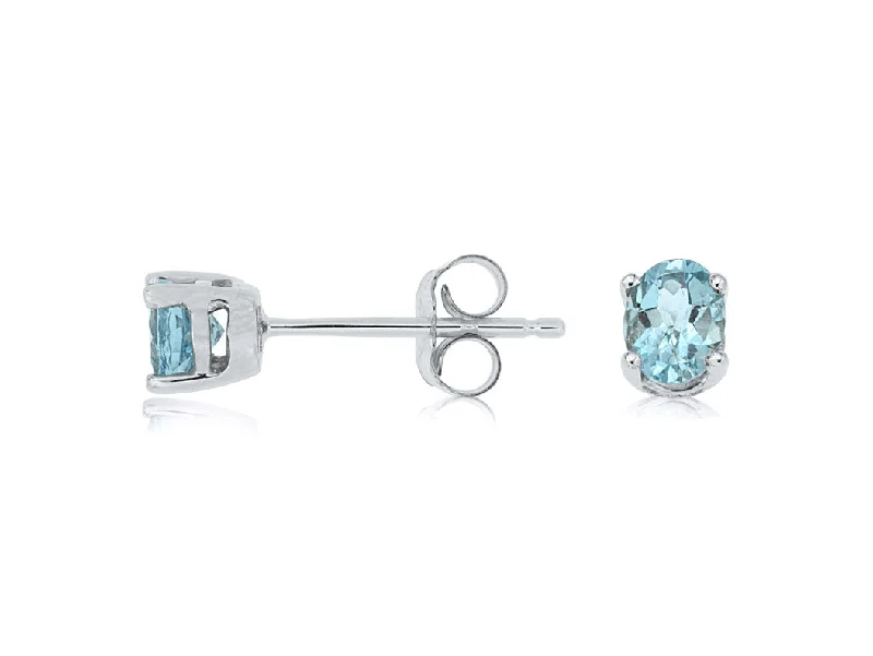 14K White Gold Oval Aquamarine Stud Earrings