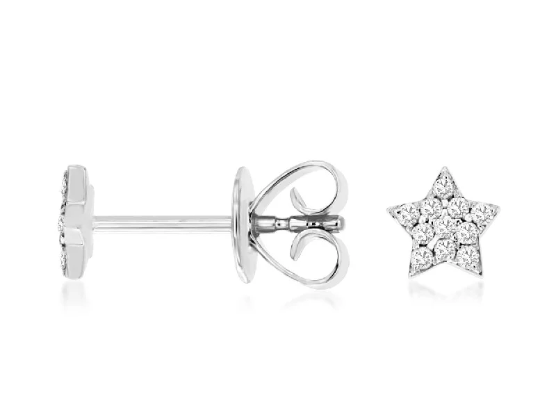 14K White Gold Pave Diamond Star Stud Earrings