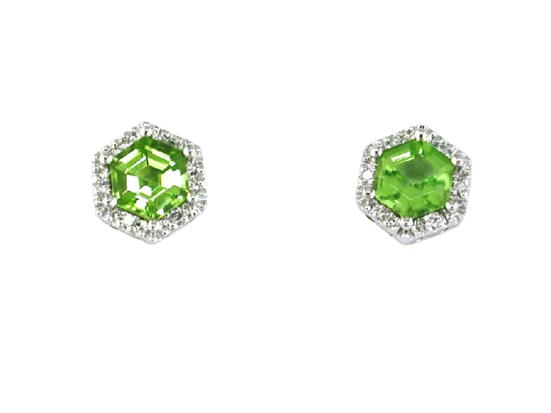 14K White Gold Peridot and Diamond Stud Earrings