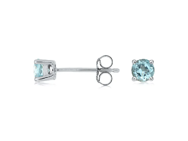 14K White Gold Round Aquamarine Stud Earrings