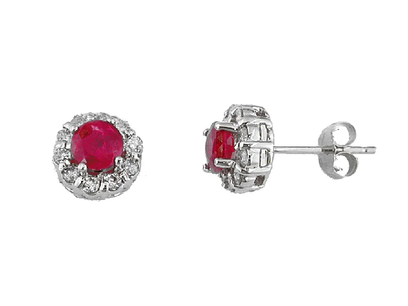 14K White Gold Ruby and Diamond Stud Earrings