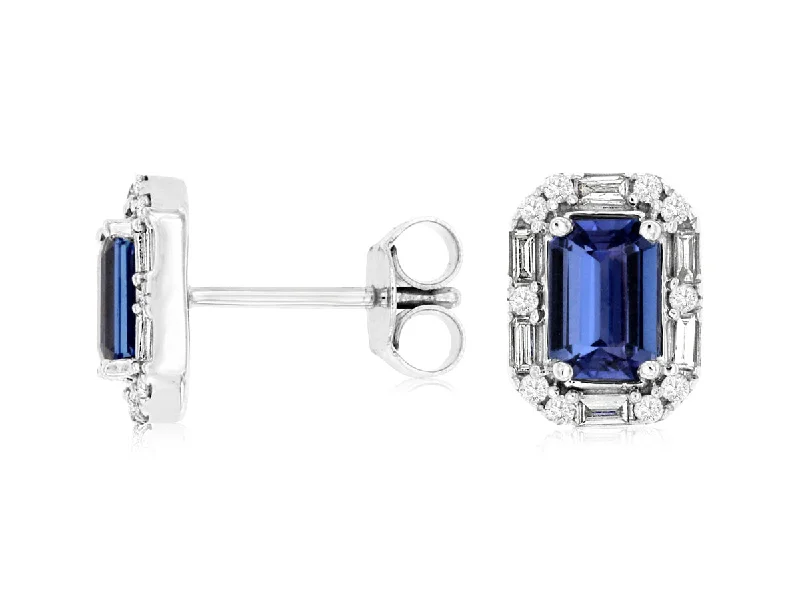 14K White Gold Tanzanite and Diamond Stud Earrings