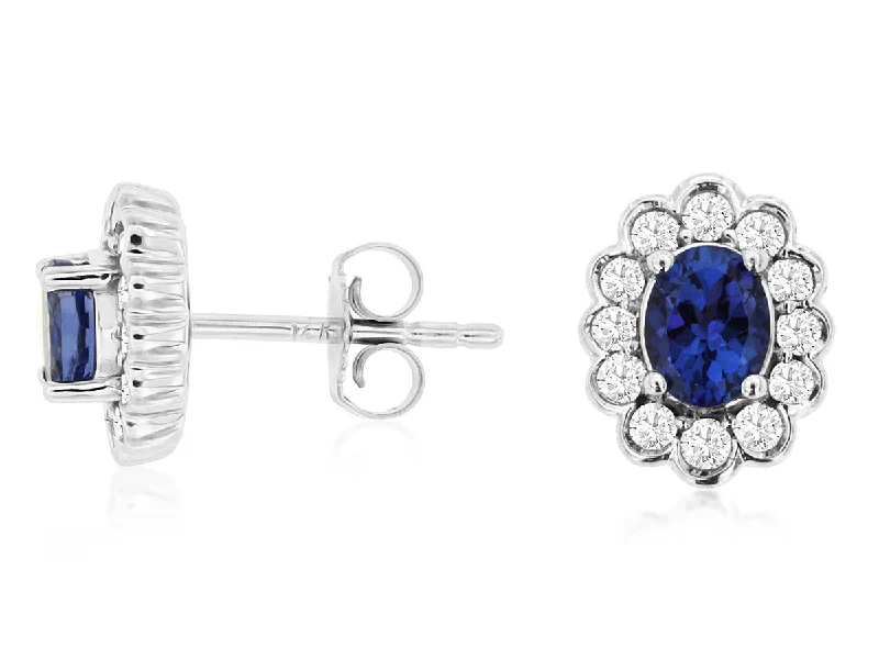 14K White Gold Tanzanite and Diamond Stud Earrings