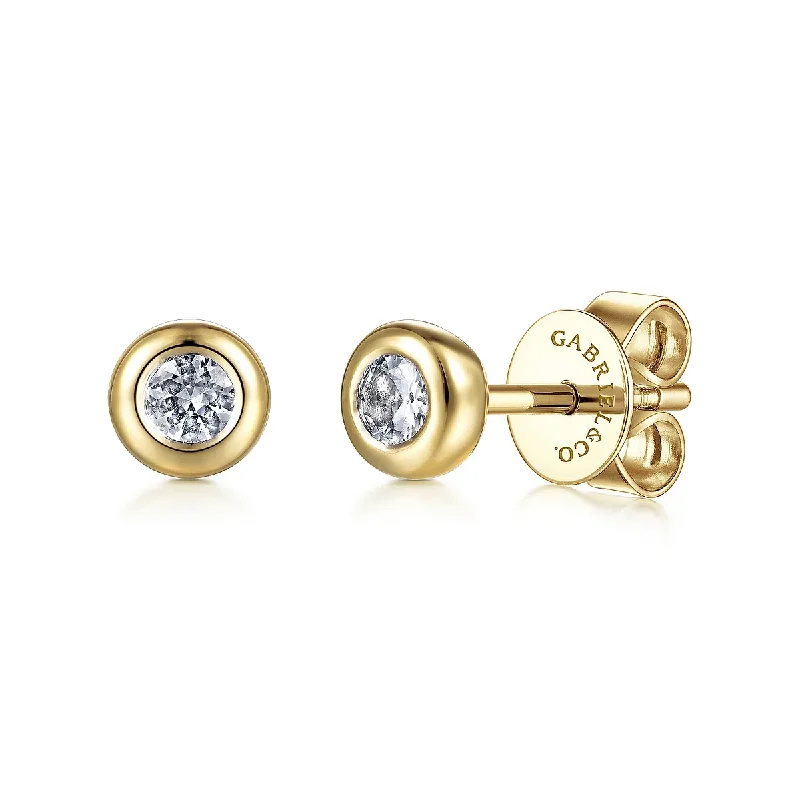 14K Yellow Gold Bezel Set White Sapphire Stud Earrings