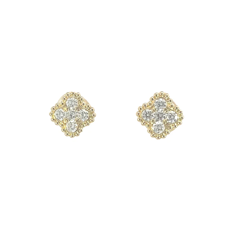 14K Yellow Gold Clover Cluster Stud Earrings