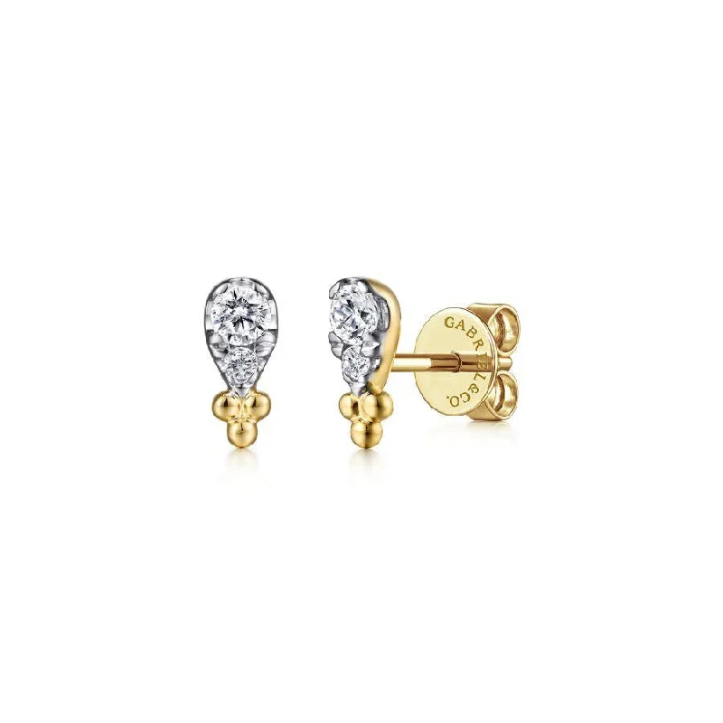 14K Yellow Gold Diamond Beaded Stud Earrings