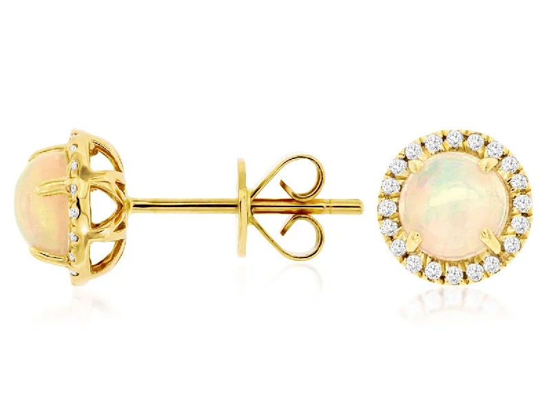 14K Yellow Gold Opal and Diamond Stud Earrings